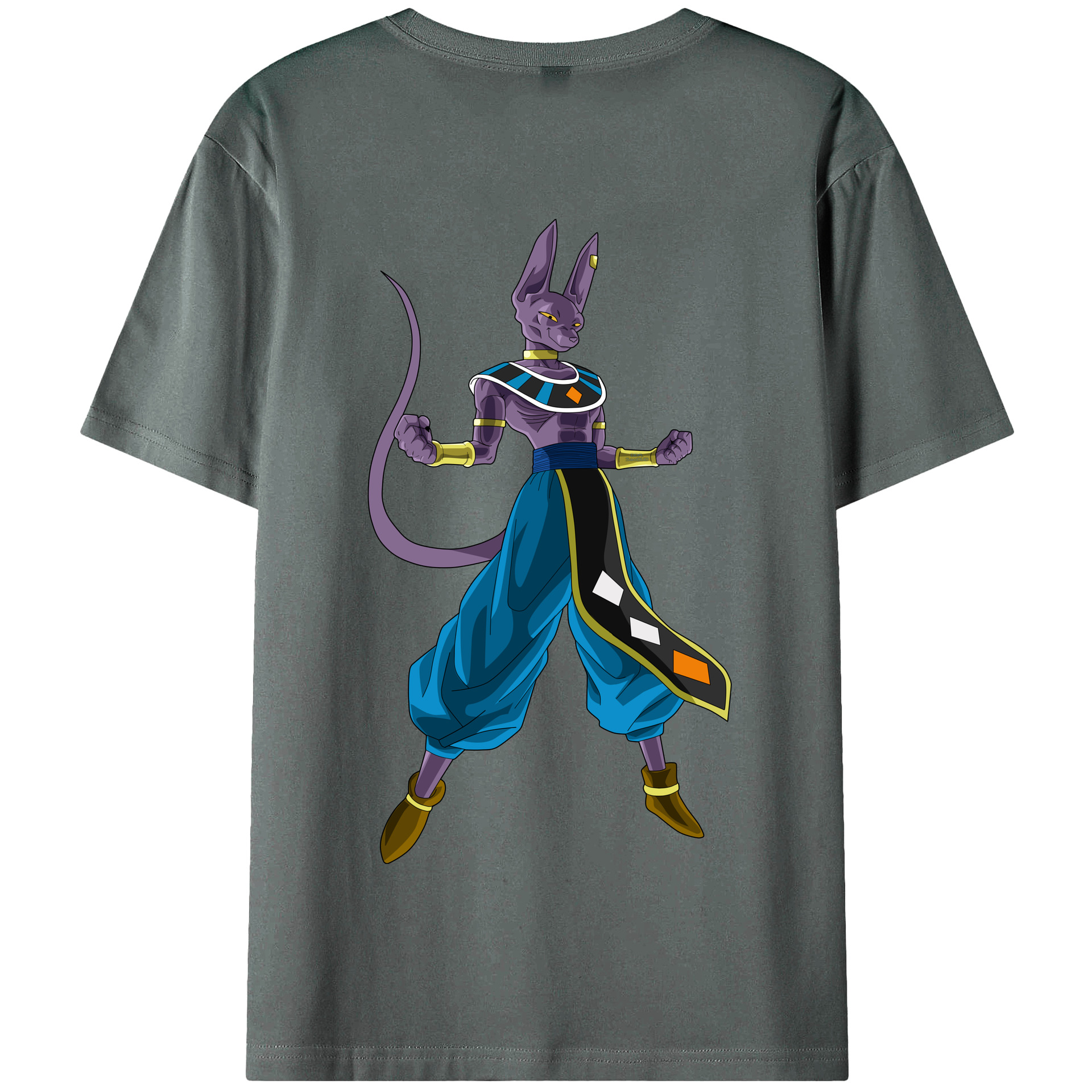 （画像用） ドラゴンボール ビルス 破壊神ビルス DRAGON BALL Beerus Birusu 綿100％半袖Tシャツ（背面プリント）